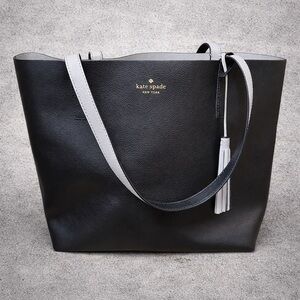 Kate Spade Black and Gray Reversible Leather Tote with Tassel